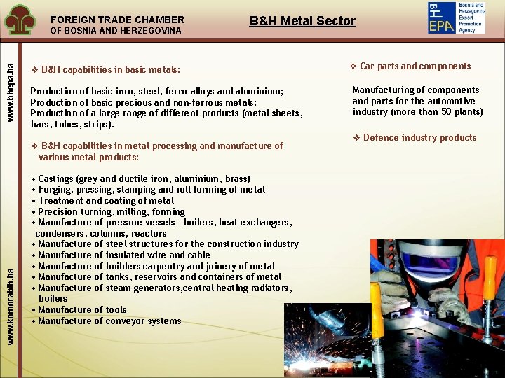 FOREIGN TRADE CHAMBER www. bhepa. ba OF BOSNIA AND HERZEGOVINA B&H Metal Sector v