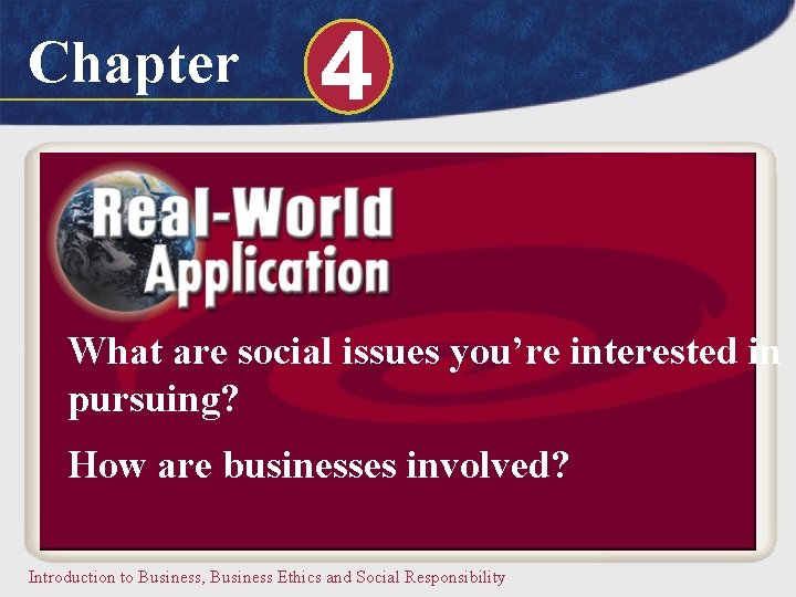 Chapter 4 What are social issues you’re interested in pursuing? How are businesses involved?