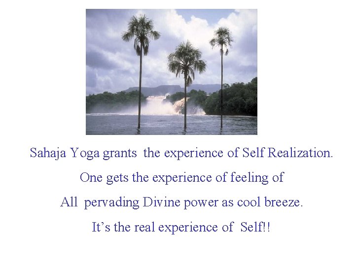 Sahaja Yoga grants the experience of Self Realization. One gets the experience of feeling
