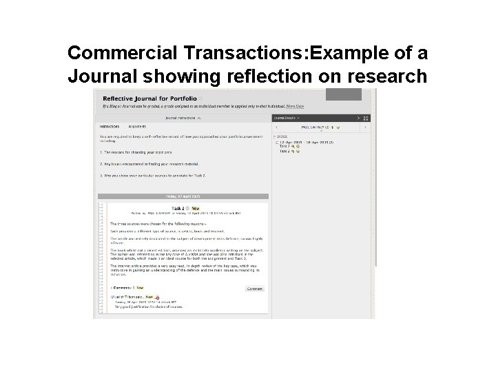 Commercial Transactions: Example of a Journal showing reflection on research 
