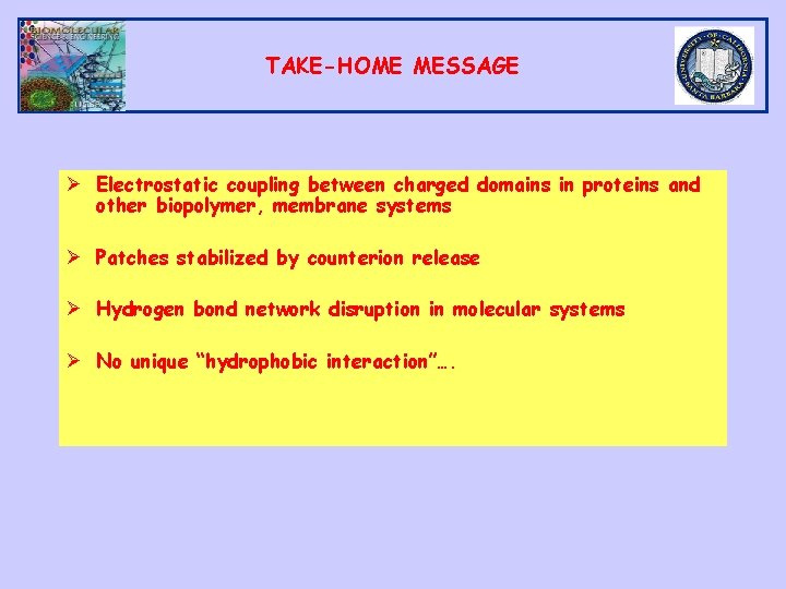 TAKE-HOME MESSAGE Ø Electrostatic coupling between charged domains in proteins and other biopolymer, membrane
