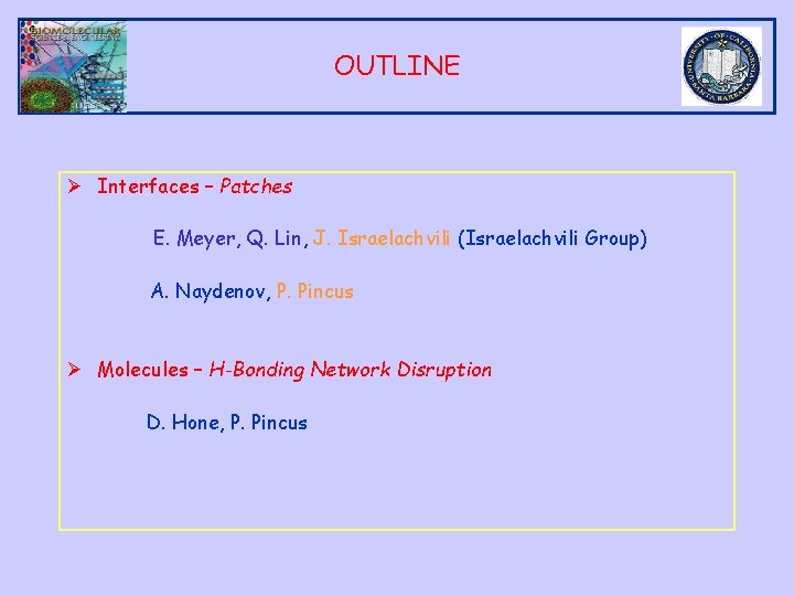 OUTLINE Ø Interfaces – Patches E. Meyer, Q. Lin, J. Israelachvili (Israelachvili Group) A.