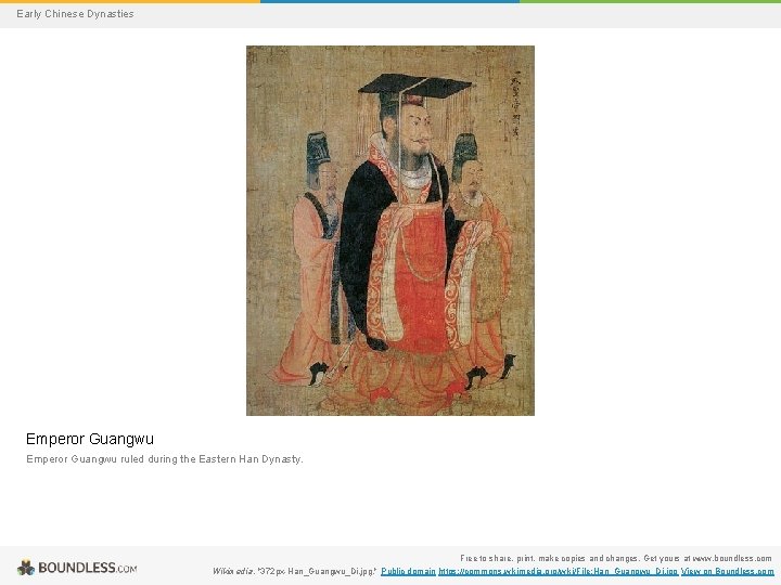 Early Chinese Dynasties Emperor Guangwu ruled during the Eastern Han Dynasty. Free to share,