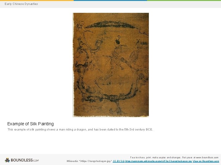Early Chinese Dynasties Example of Silk Painting This example of silk painting shows a