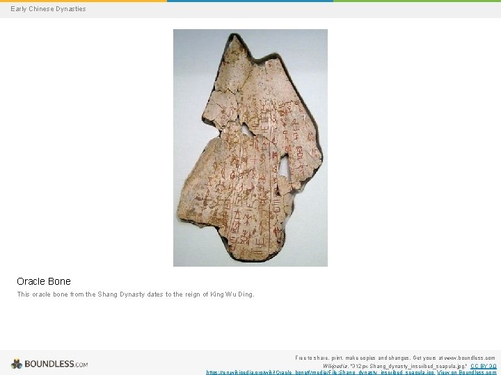 Early Chinese Dynasties Oracle Bone This oracle bone from the Shang Dynasty dates to