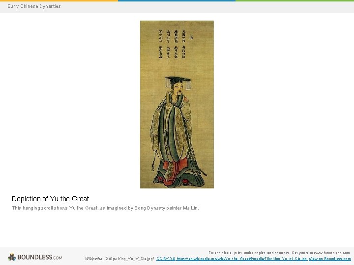 Early Chinese Dynasties Depiction of Yu the Great This hanging scroll shows Yu the