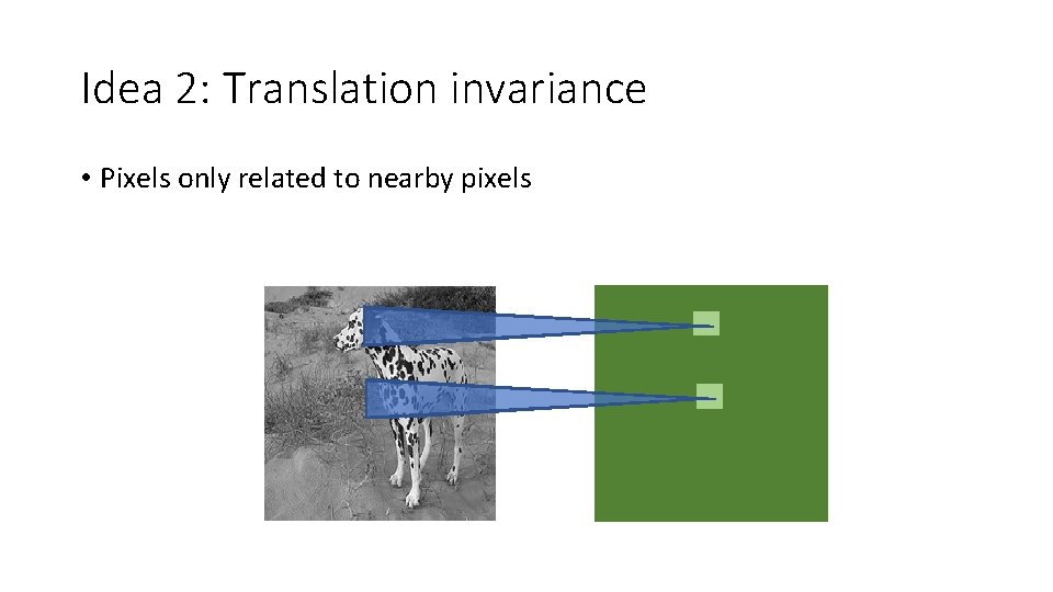 Idea 2: Translation invariance • Pixels only related to nearby pixels 