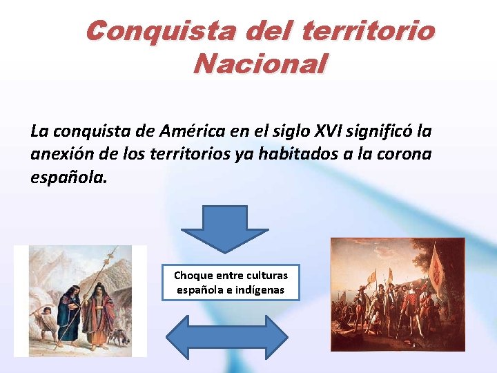 Conquista del territorio Nacional La conquista de América en el siglo XVI significó la
