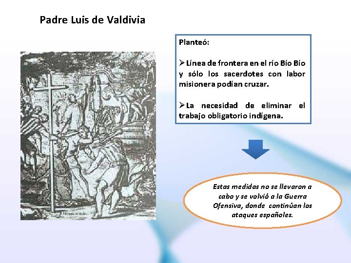 Padre Luis de Valdivia Planteó: ØLínea de frontera en el río Bío y sólo