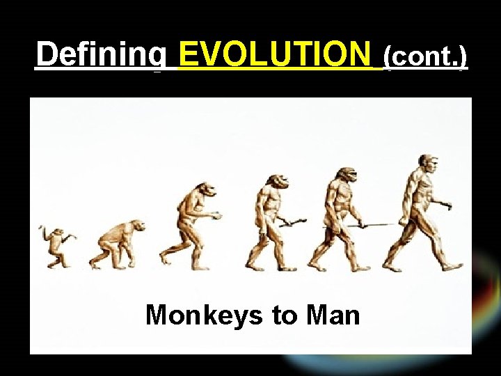 Defining EVOLUTION (cont. ) Monkeys to Man 