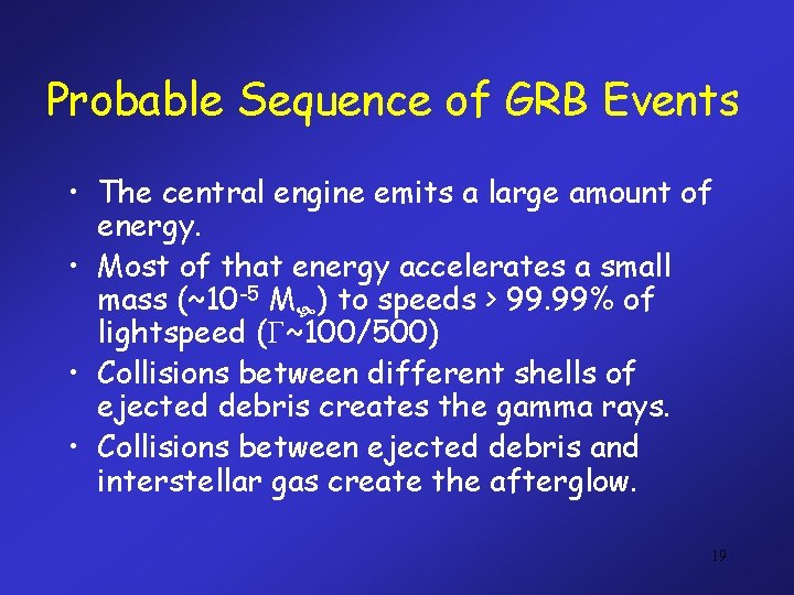 Probable Sequence of GRB Events • The central engine emits a large amount of