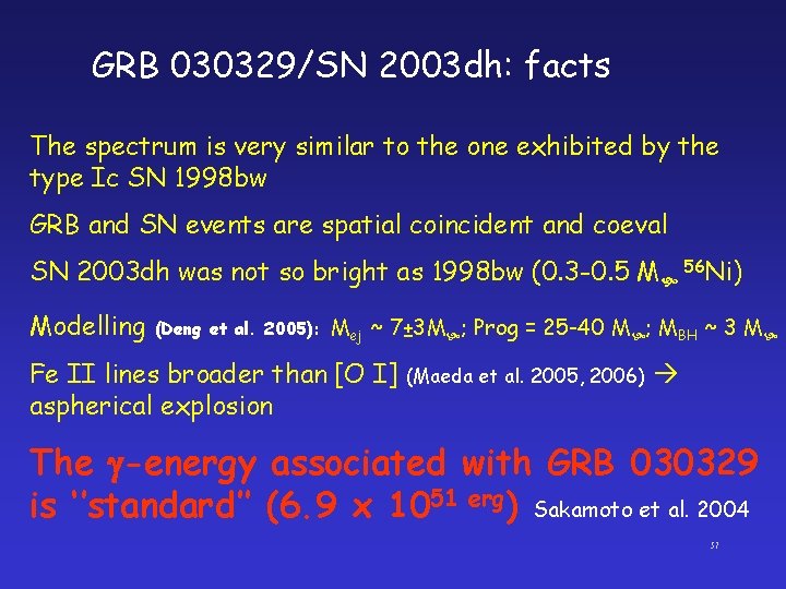 GRB 030329/SN 2003 dh: facts The spectrum is very similar to the one exhibited