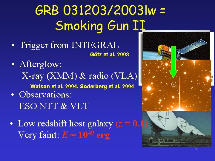 GRB 031203/2003 lw = Smoking Gun II • Trigger from INTEGRAL Götz et al.