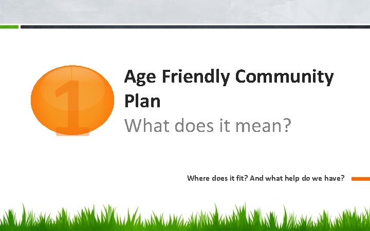 1 Age Friendly Community Plan What does it mean? Where does it fit? And
