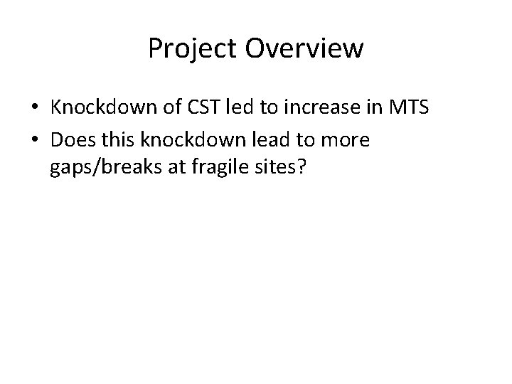 Project Overview • Knockdown of CST led to increase in MTS • Does this