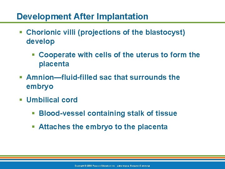 Development After Implantation § Chorionic villi (projections of the blastocyst) develop § Cooperate with