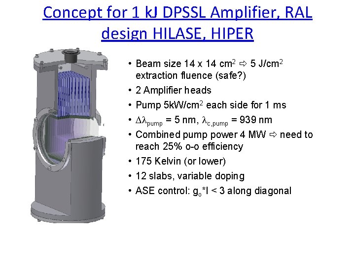 Concept for 1 k. J DPSSL Amplifier, RAL design HILASE, HIPER • Beam size
