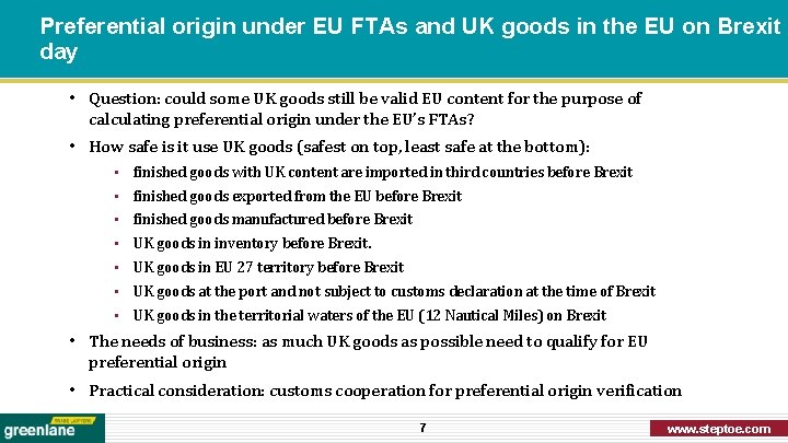 Preferential origin under EU FTAs and UK goods in the EU on Brexit day