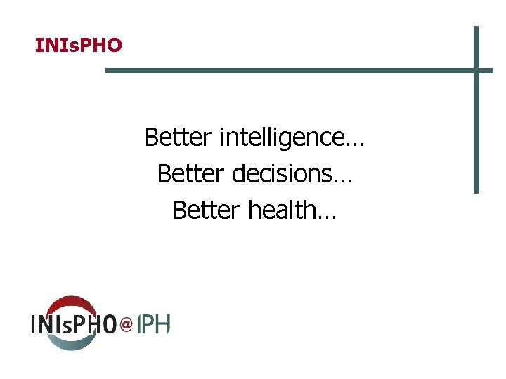 INIs. PHO Better intelligence… Better decisions… Better health… 