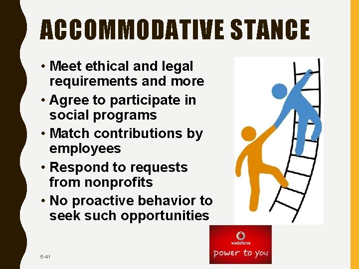 ACCOMMODATIVE STANCE • Meet ethical and legal requirements and more • Agree to participate