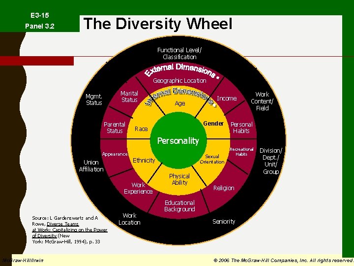  E 3 -15 Panel 3. 2 The Diversity Wheel Functional Level/ Classification Geographic