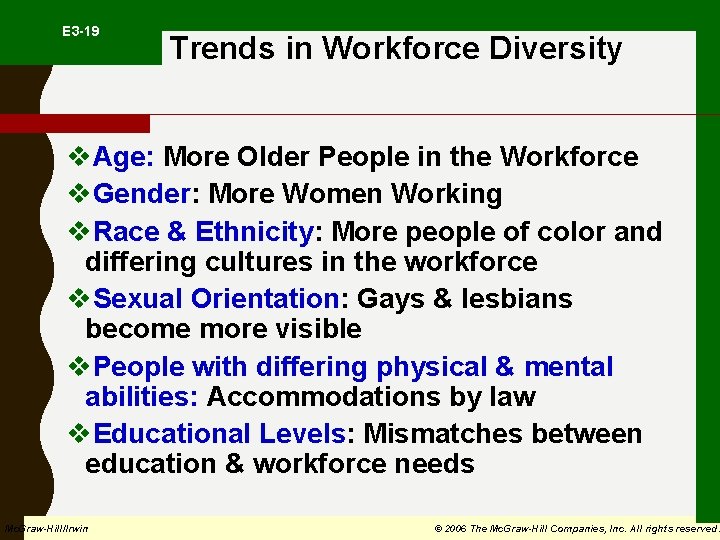  E 3 -19 Trends in Workforce Diversity v. Age: More Older People in