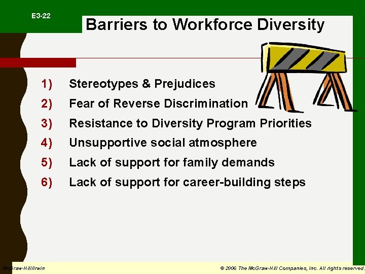  E 3 -22 Barriers to Workforce Diversity 1) Stereotypes & Prejudices 2) Fear