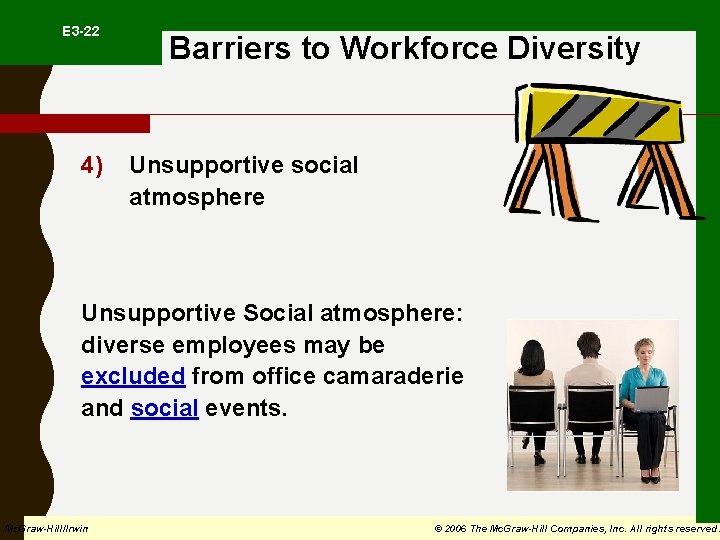  E 3 -22 4) Barriers to Workforce Diversity Unsupportive social atmosphere Unsupportive Social