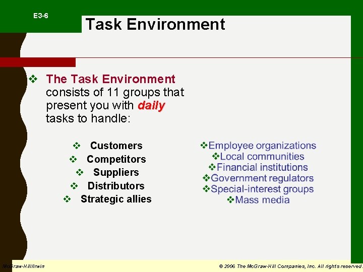  E 3 -6 Task Environment v The Task Environment consists of 11 groups
