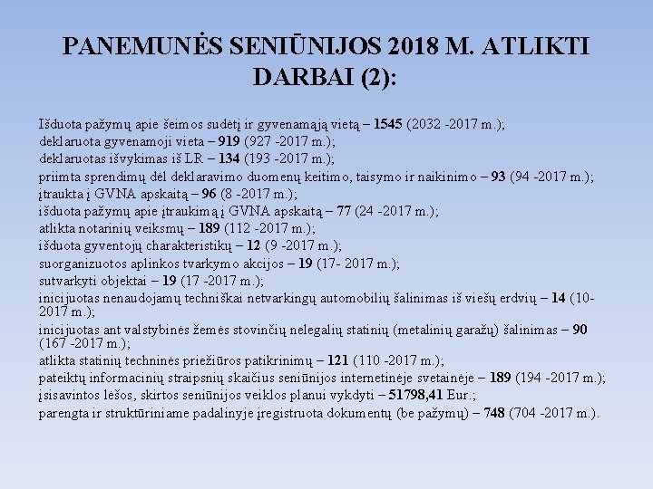 PANEMUNĖS SENIŪNIJOS 2018 M. ATLIKTI DARBAI (2): Išduota pažymų apie šeimos sudėtį ir gyvenamąją