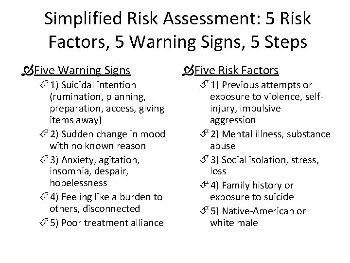 Simplified Risk Assessment: 5 Risk Factors, 5 Warning Signs, 5 Steps Five Warning Signs