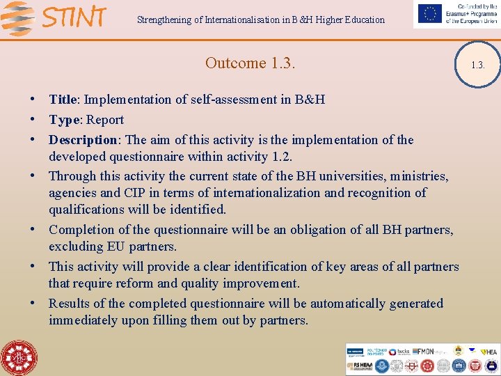 Strengthening of Internationalisation in B&H Higher Education Outcome 1. 3. • Title: Implementation of