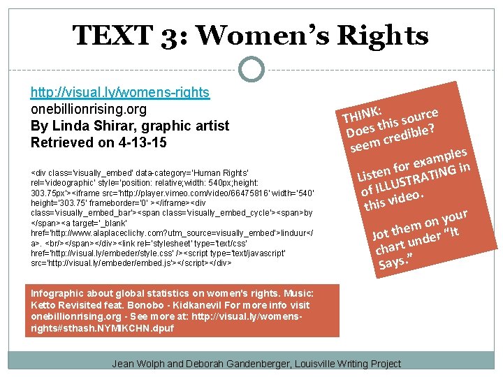 TEXT 3: Women’s Rights http: //visual. ly/womens-rights onebillionrising. org By Linda Shirar, graphic artist