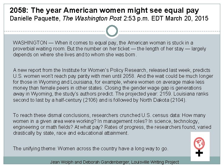 2058: The year American women might see equal pay Danielle Paquette, The Washington Post