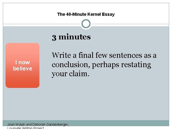 The 40 -Minute Kernel Essay 3 minutes I now believe Write a final few