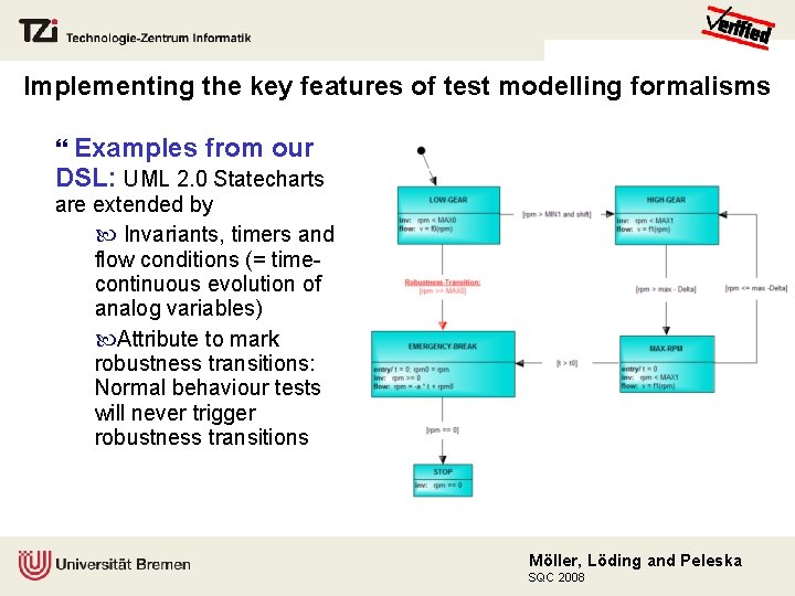 Implementing the key features of test modelling formalisms Examples from our DSL: UML 2.