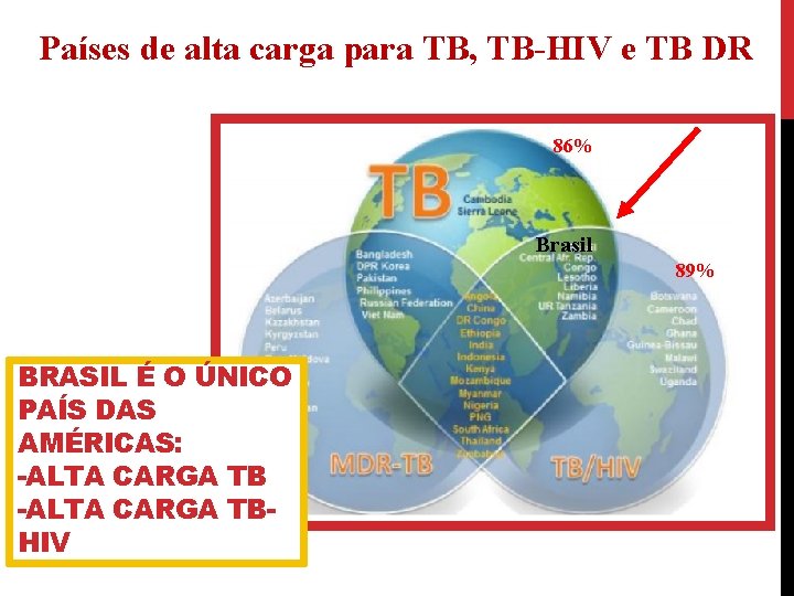 Países de alta carga para TB, TB-HIV e TB DR 86% Brasil 89% BRASIL