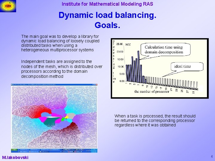 Institute for Mathematical Modeling RAS Dynamic load balancing. Goals. The main goal was to