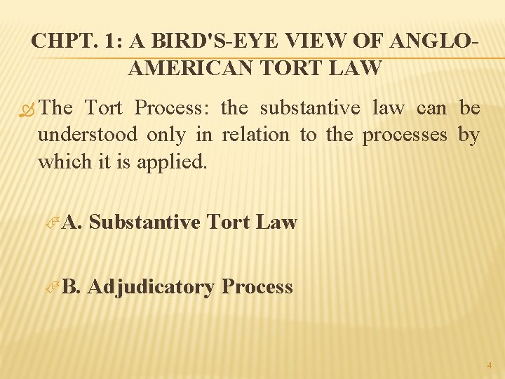 CHPT. 1: A BIRD'S-EYE VIEW OF ANGLOAMERICAN TORT LAW The Tort Process: the substantive