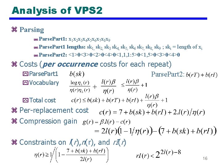 Analysis of VPS 2 z Parsing ; Parse. Part 1: x 1 x 2