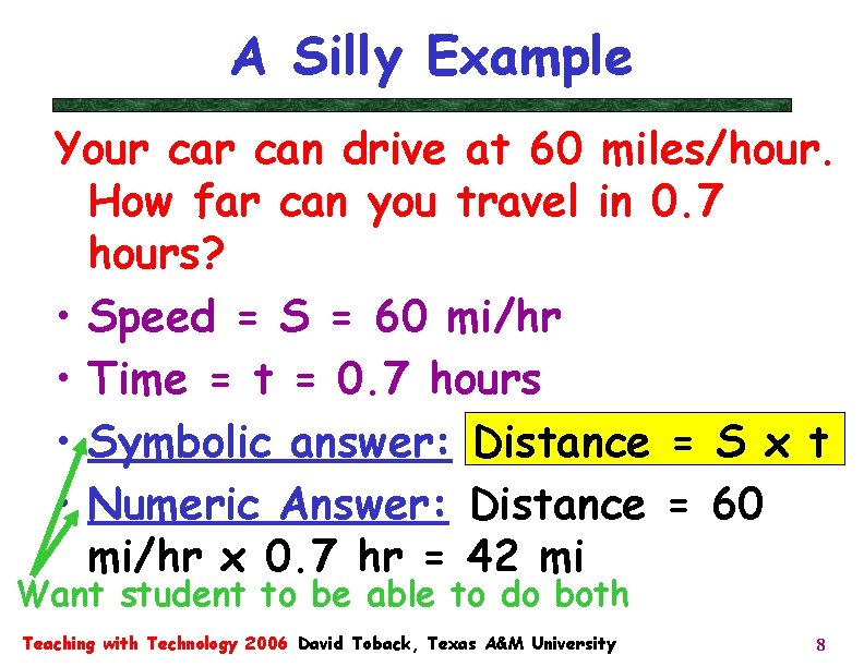 A Silly Example Your can drive at 60 miles/hour. How far can you travel