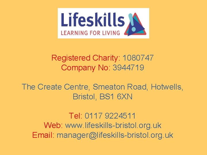 Registered Charity: 1080747 Company No: 3944719 The Create Centre, Smeaton Road, Hotwells, Bristol, BS