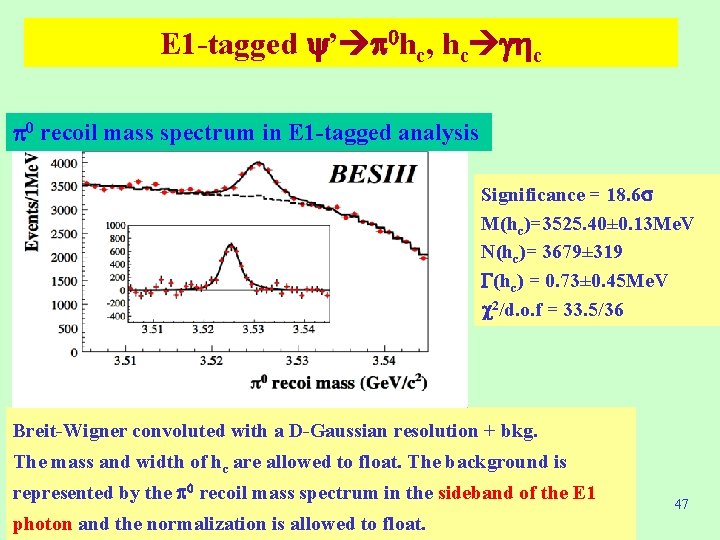 E 1 -tagged ’ 0 hc, hc c 0 recoil mass spectrum in E