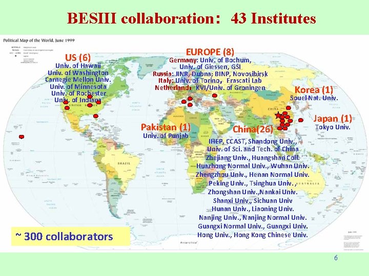 BESIII collaboration: 43 Institutes US (6) Univ. of Hawaii Univ. of Washington Carnegie Mellon