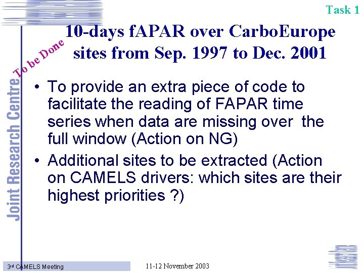 Task 1 10 -days f. APAR over Carbo. Europe ne o sites from Sep.