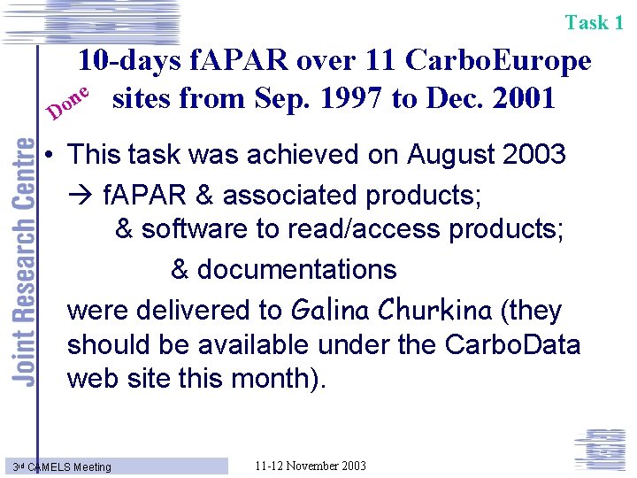 Task 1 10 -days f. APAR over 11 Carbo. Europe e sites from Sep.