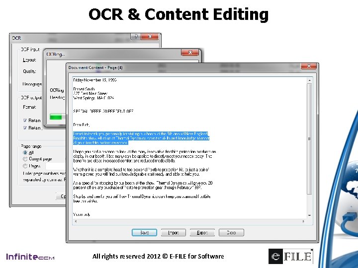 OCR & Content Editing All rights reserved 2012 © E-FILE for Software 