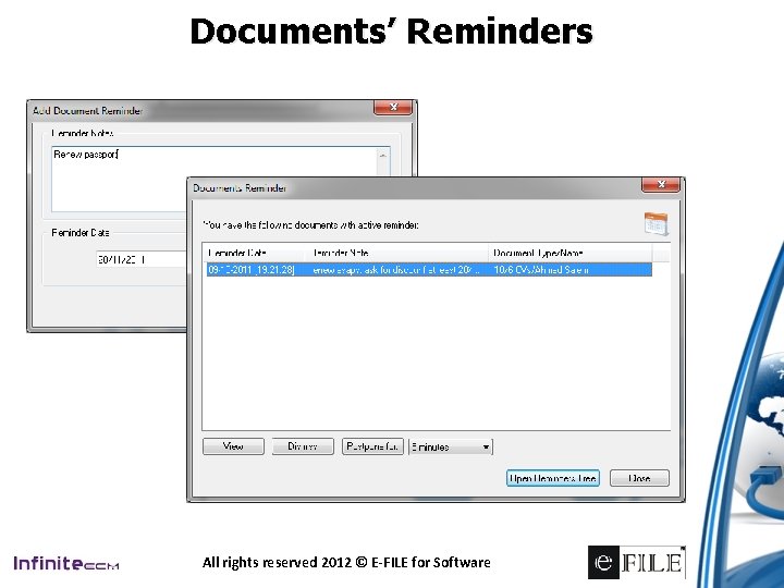 Documents’ Reminders All rights reserved 2012 © E-FILE for Software 