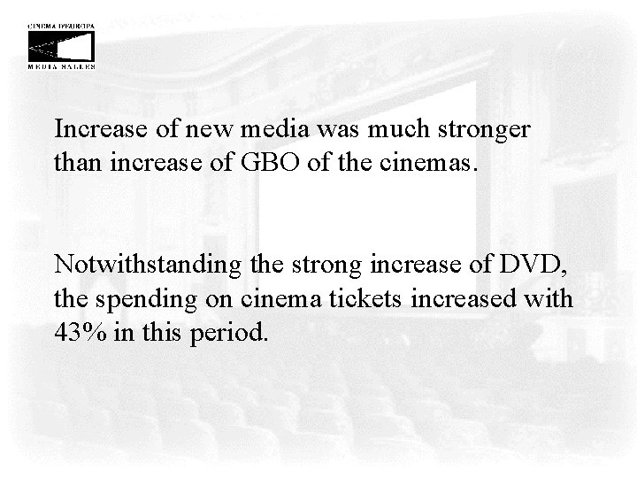 Increase of new media was much stronger than increase of GBO of the cinemas.