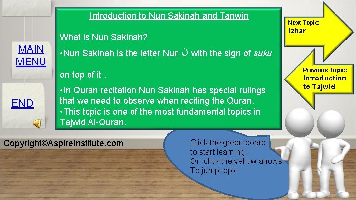 Introduction to Nun Sakinah and Tanwin What is Nun Sakinah? MAIN MENU • Nun